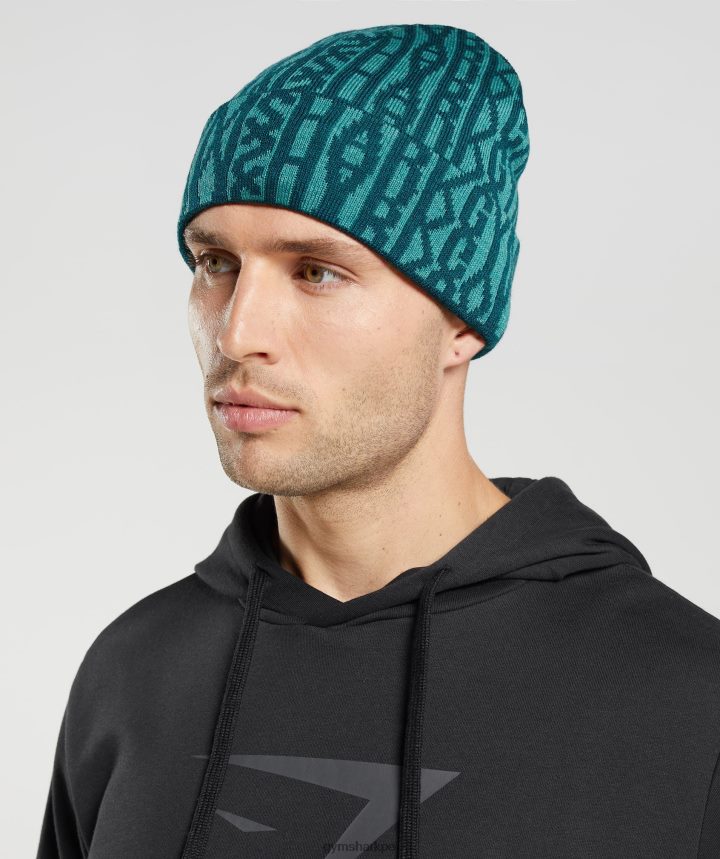 Gymsharkgorro reversible en jacquard unisexo verde azulado invierno/azul pizarra PFTJ2N1144 accesorios
