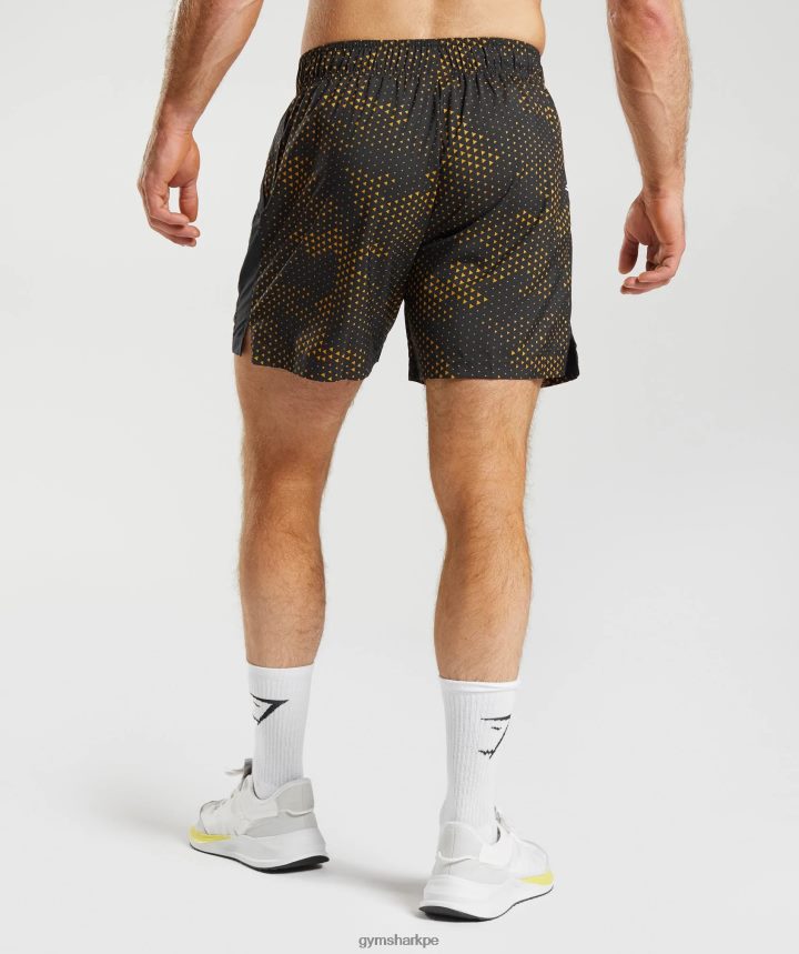 Gymsharkpantalones cortos deportivos hombres estampado amarillo cúrcuma PFTJ2N552 ropa