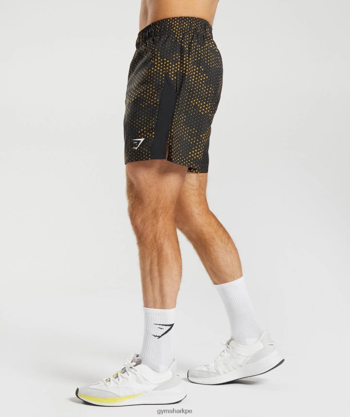 Gymsharkpantalones cortos deportivos hombres estampado amarillo cúrcuma PFTJ2N552 ropa
