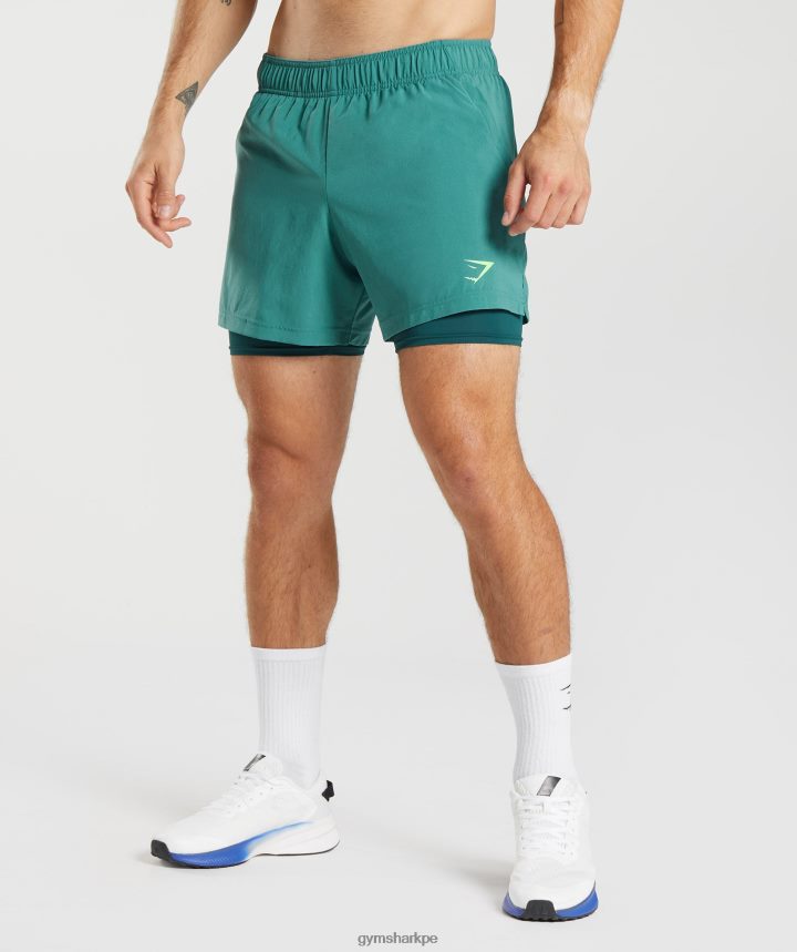 Gymsharkshort deportivo 5" 2 en 1 hombres azul pizarra/verde azulado invierno PFTJ2N558 ropa
