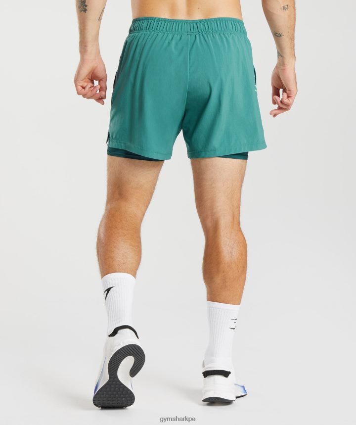 Gymsharkshort deportivo 5\" 2 en 1 hombres azul pizarra/verde azulado invierno PFTJ2N558 ropa