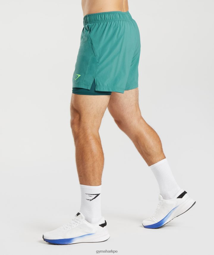 Gymsharkshort deportivo 5\" 2 en 1 hombres azul pizarra/verde azulado invierno PFTJ2N558 ropa