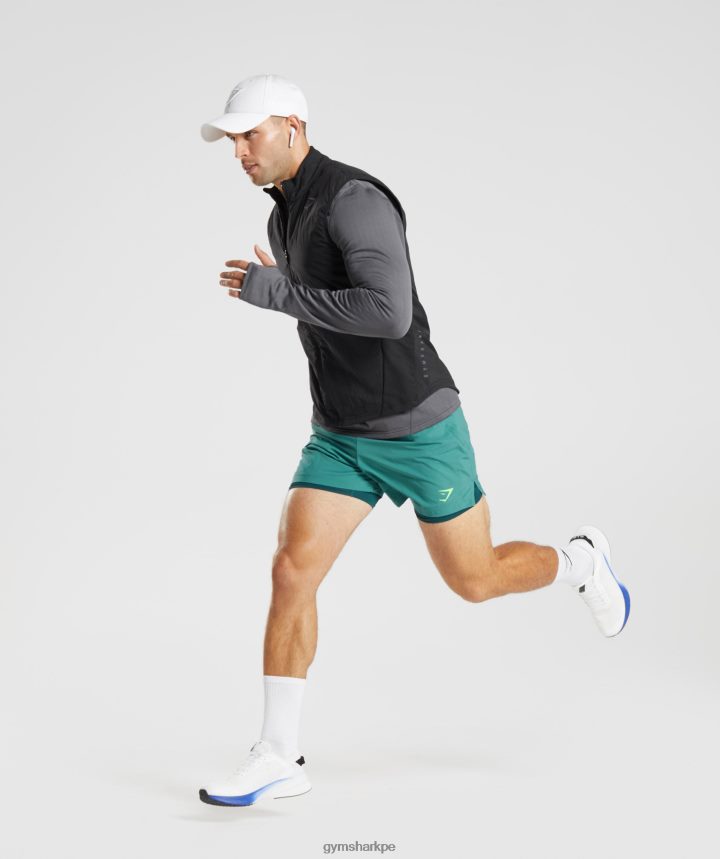 Gymsharkshort deportivo 5\" 2 en 1 hombres azul pizarra/verde azulado invierno PFTJ2N558 ropa