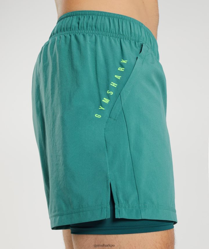 Gymsharkshort deportivo 5\" 2 en 1 hombres azul pizarra/verde azulado invierno PFTJ2N558 ropa