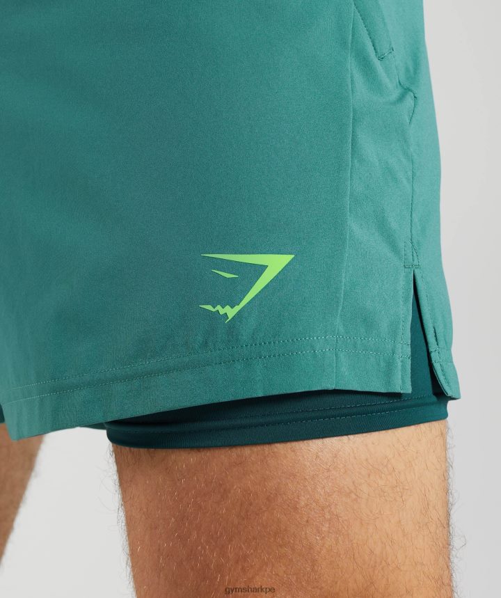 Gymsharkshort deportivo 5\" 2 en 1 hombres azul pizarra/verde azulado invierno PFTJ2N558 ropa