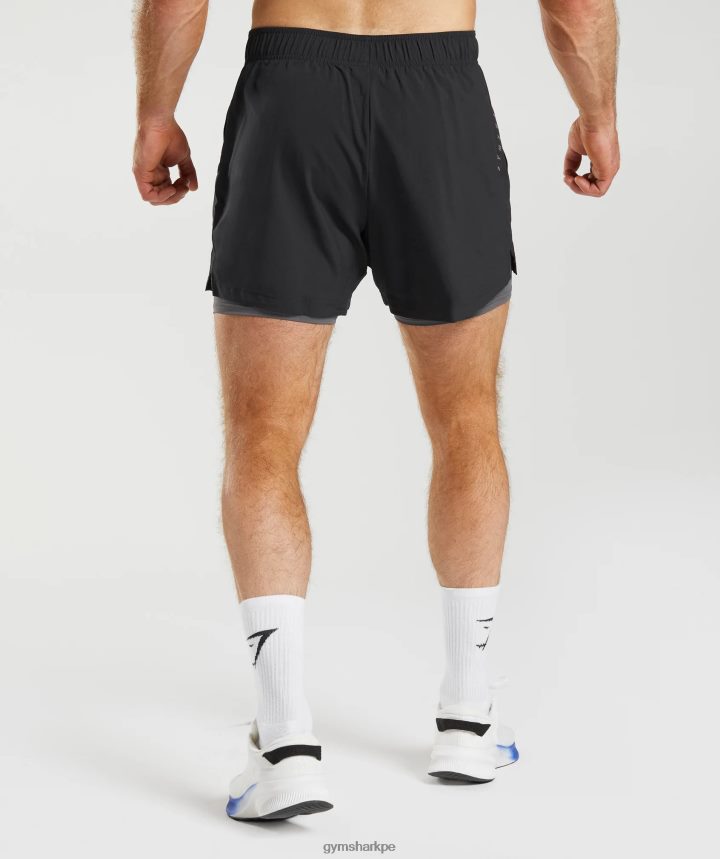 Gymsharkshort deportivo 5\" 2 en 1 hombres negro/gris silueta PFTJ2N516 ropa