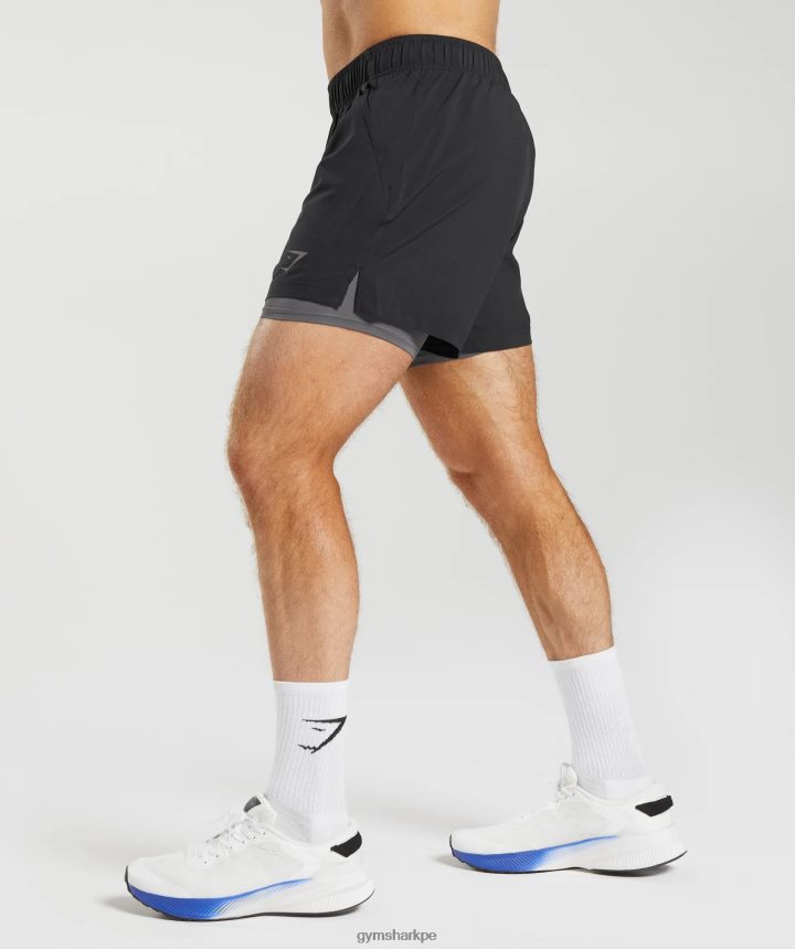 Gymsharkshort deportivo 5\" 2 en 1 hombres negro/gris silueta PFTJ2N516 ropa