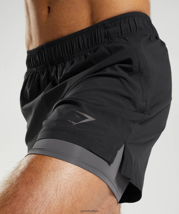 Gymsharkshort deportivo 5\" 2 en 1 hombres negro/gris silueta PFTJ2N516 ropa