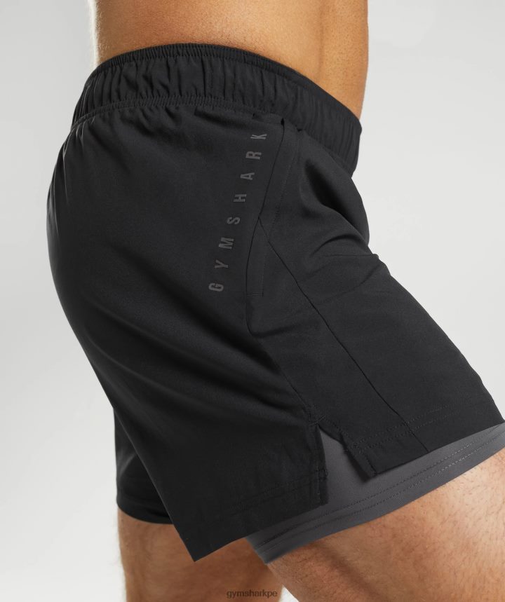 Gymsharkshort deportivo 5\" 2 en 1 hombres negro/gris silueta PFTJ2N516 ropa