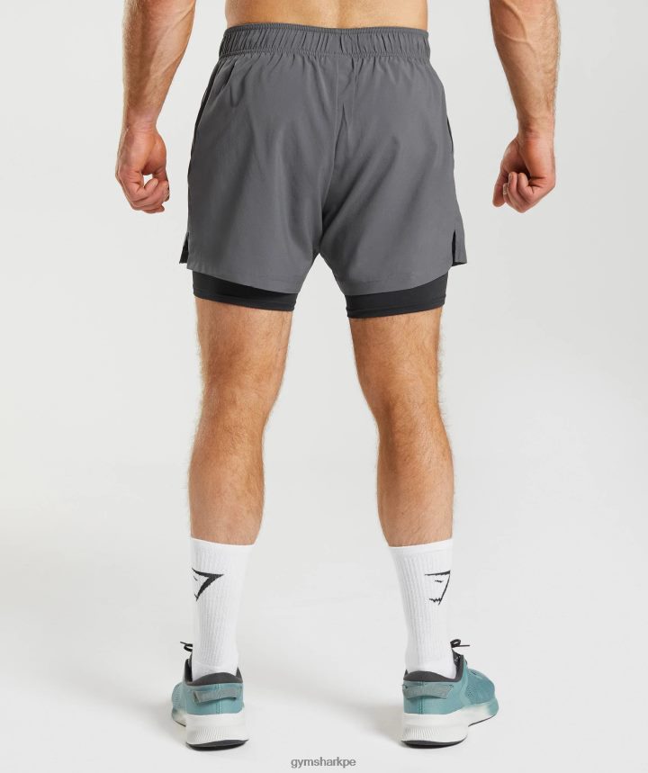 Gymsharkshort deportivo 5\" 2 en 1 hombres silueta gris/negro PFTJ2N551 ropa