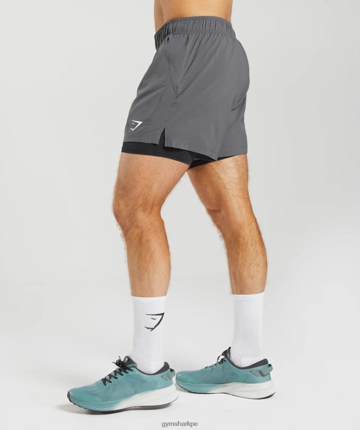 Gymsharkshort deportivo 5\" 2 en 1 hombres silueta gris/negro PFTJ2N551 ropa