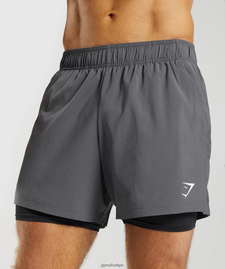 Gymsharkshort deportivo 5\" 2 en 1 hombres silueta gris/negro PFTJ2N551 ropa