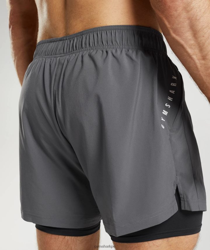 Gymsharkshort deportivo 5\" 2 en 1 hombres silueta gris/negro PFTJ2N551 ropa