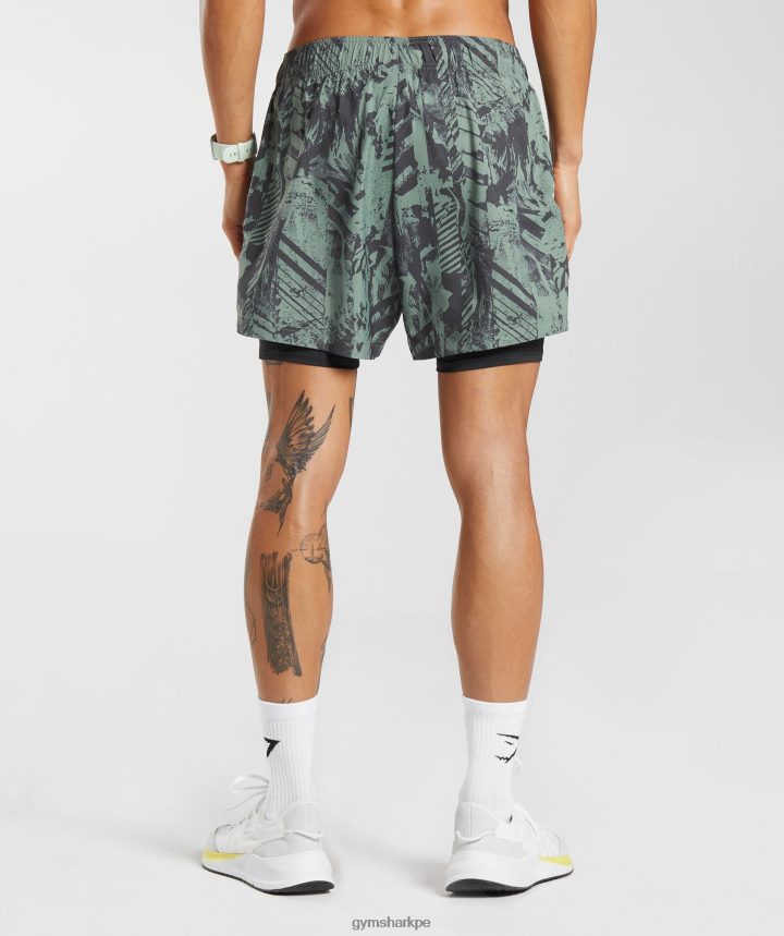Gymsharkshort deportivo 5\" 2 en 1 hombres verde sauce/negro PFTJ2N565 ropa