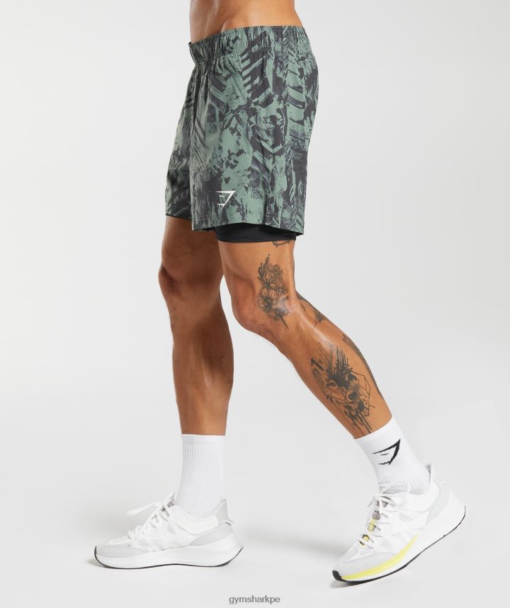 Gymsharkshort deportivo 5\" 2 en 1 hombres verde sauce/negro PFTJ2N565 ropa