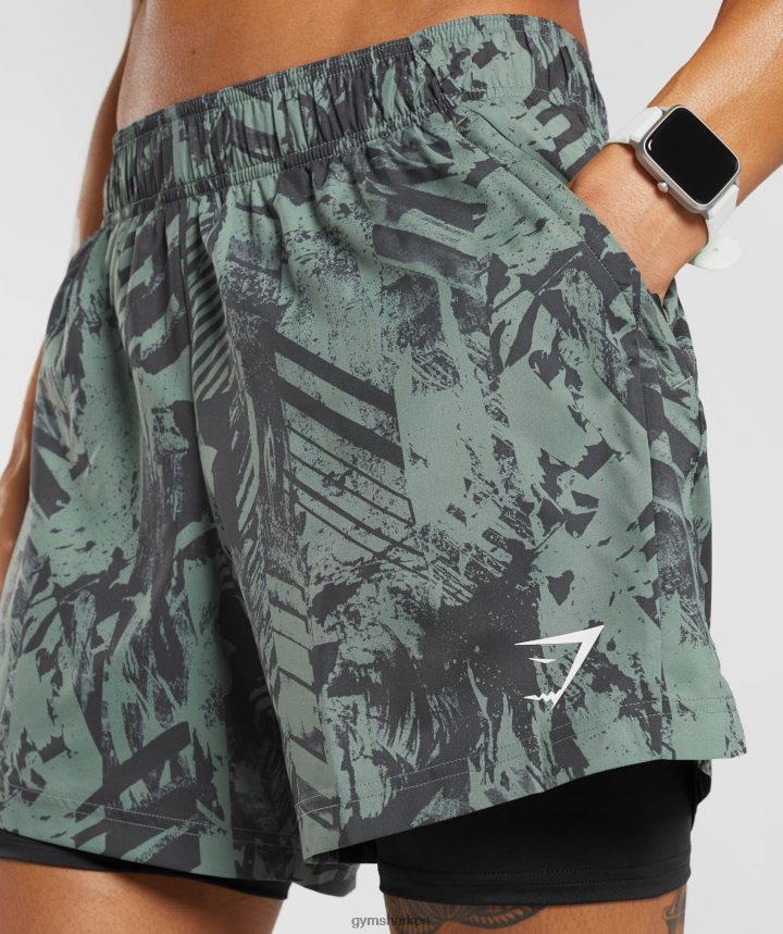 Gymsharkshort deportivo 5\" 2 en 1 hombres verde sauce/negro PFTJ2N565 ropa