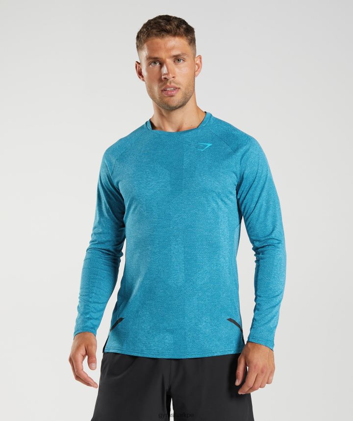 Gymsharkápice camiseta de manga larga hombres azul atlántico/azul tiburón PFTJ2N672 ropa