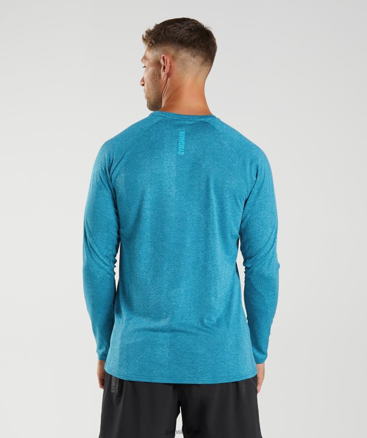 Gymsharkápice camiseta de manga larga hombres azul atlántico/azul tiburón PFTJ2N672 ropa