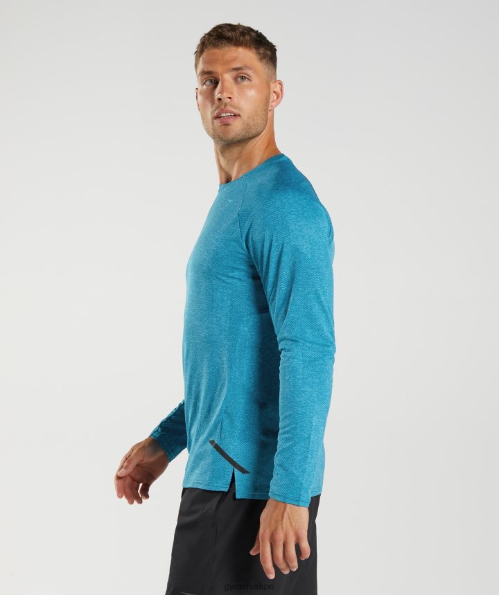 Gymsharkápice camiseta de manga larga hombres azul atlántico/azul tiburón PFTJ2N672 ropa