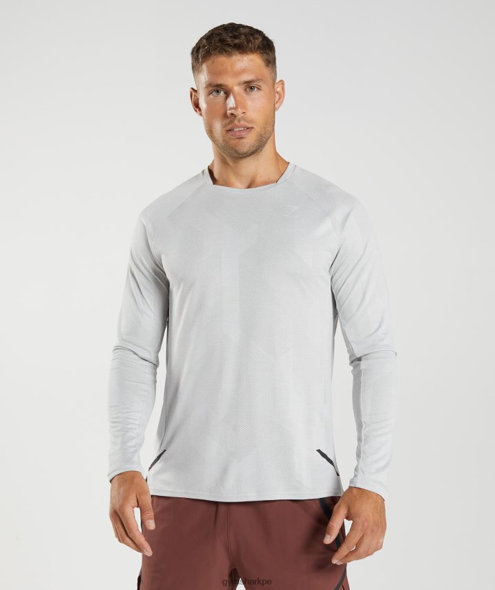 Gymsharkápice camiseta de manga larga hombres gris claro/blanco PFTJ2N613 ropa