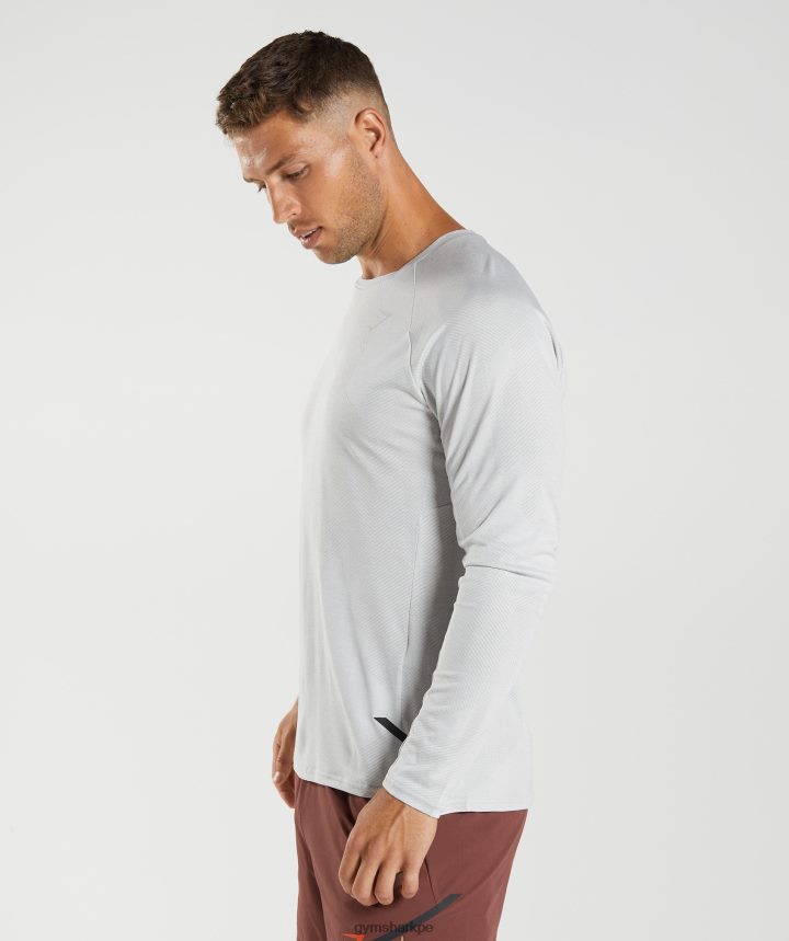 Gymsharkápice camiseta de manga larga hombres gris claro/blanco PFTJ2N613 ropa