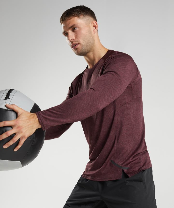 Gymsharkápice camiseta de manga larga hombres marrón cereza PFTJ2N687 ropa