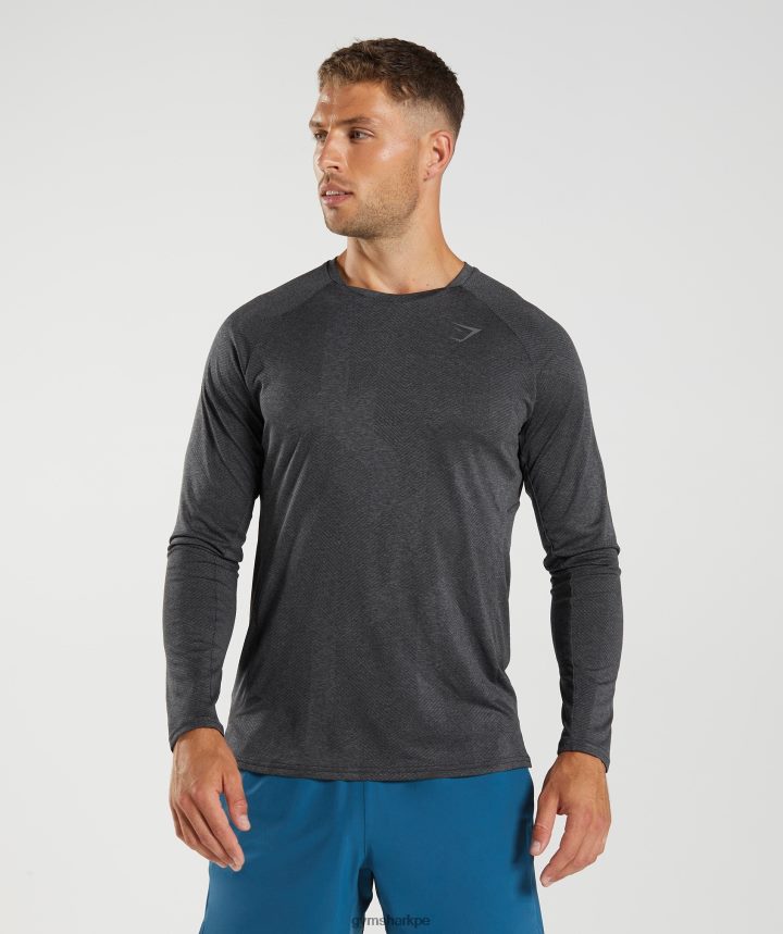 Gymsharkápice camiseta de manga larga hombres negro/gris silueta PFTJ2N653 ropa
