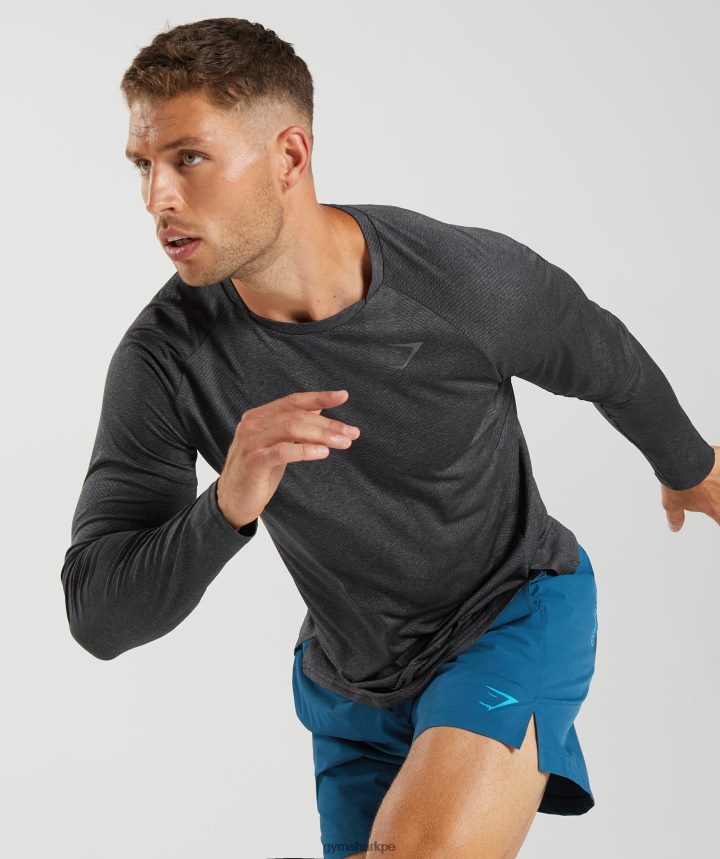 Gymsharkápice camiseta de manga larga hombres negro/gris silueta PFTJ2N653 ropa