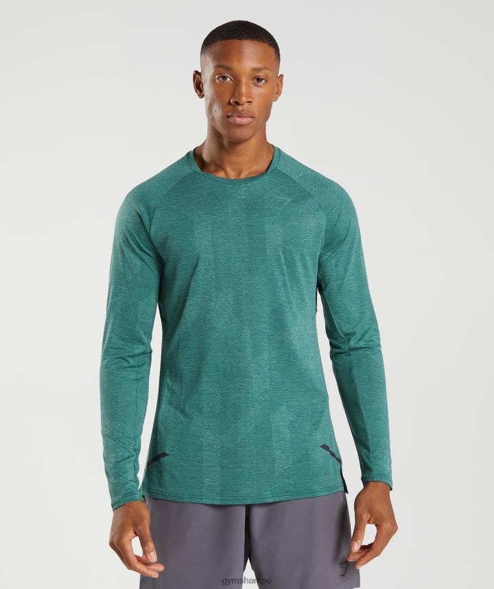 Gymsharkápice camiseta de manga larga hombres verde bosque/verde hoya PFTJ2N608 ropa
