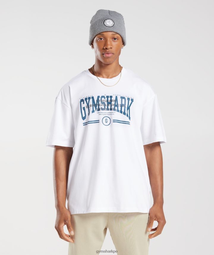 Gymsharkcamiseta colegial oversize hombres blanco PFTJ2N773 ropa