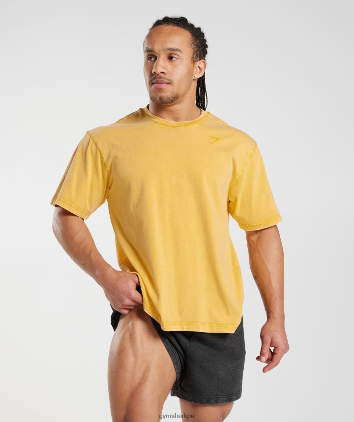 Gymsharkcamiseta con lavado a presión hombres amarillo soleado PFTJ2N694 ropa