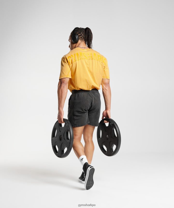 Gymsharkcamiseta con lavado a presión hombres amarillo soleado PFTJ2N694 ropa