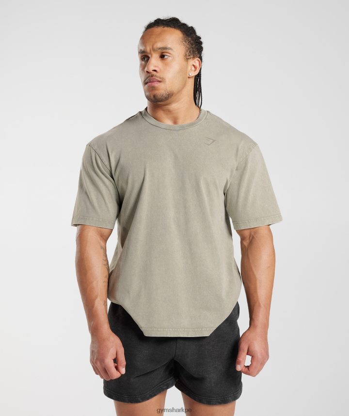 Gymsharkcamiseta con lavado a presión hombres marrón crudo PFTJ2N689 ropa