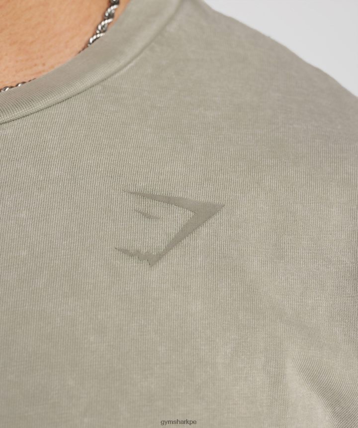 Gymsharkcamiseta con lavado a presión hombres marrón crudo PFTJ2N689 ropa