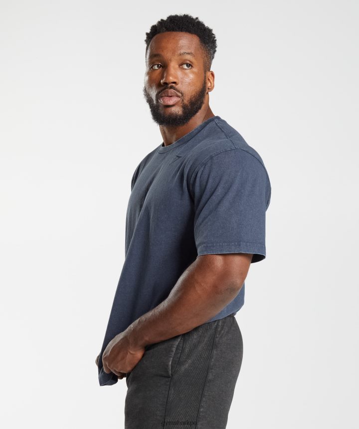 Gymsharkcamiseta con lavado a presión hombres noche azul PFTJ2N713 ropa