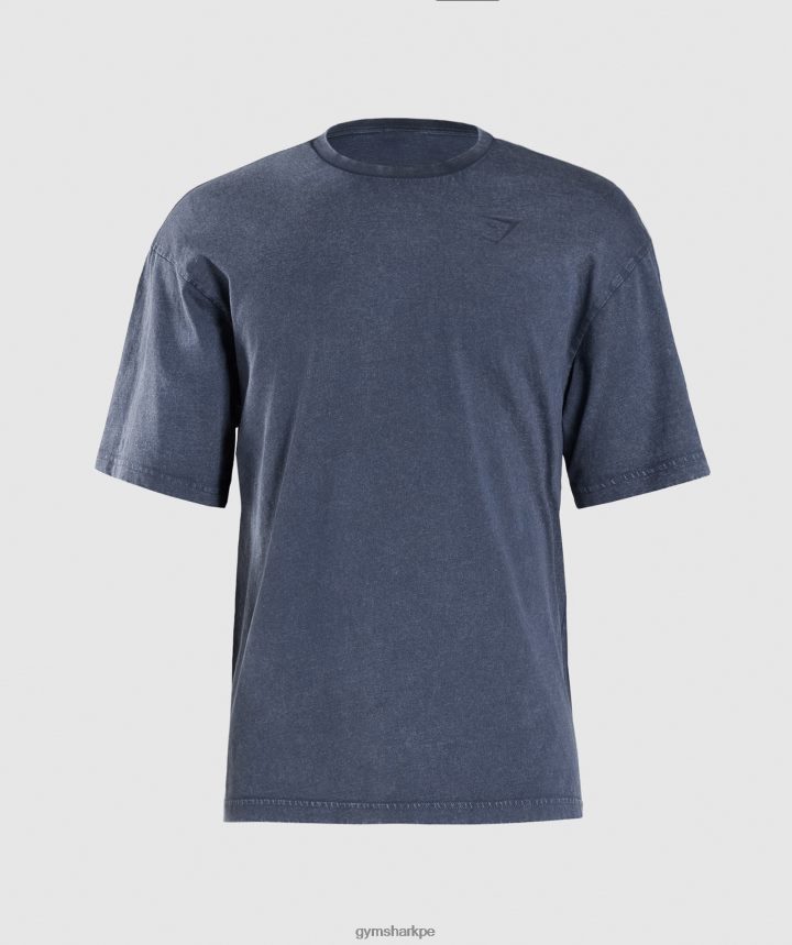 Gymsharkcamiseta con lavado a presión hombres noche azul PFTJ2N713 ropa