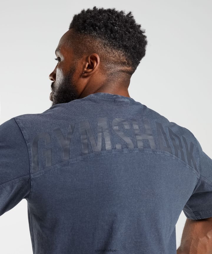 Gymsharkcamiseta con lavado a presión hombres noche azul PFTJ2N713 ropa
