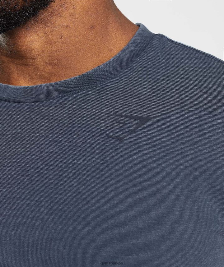 Gymsharkcamiseta con lavado a presión hombres noche azul PFTJ2N713 ropa