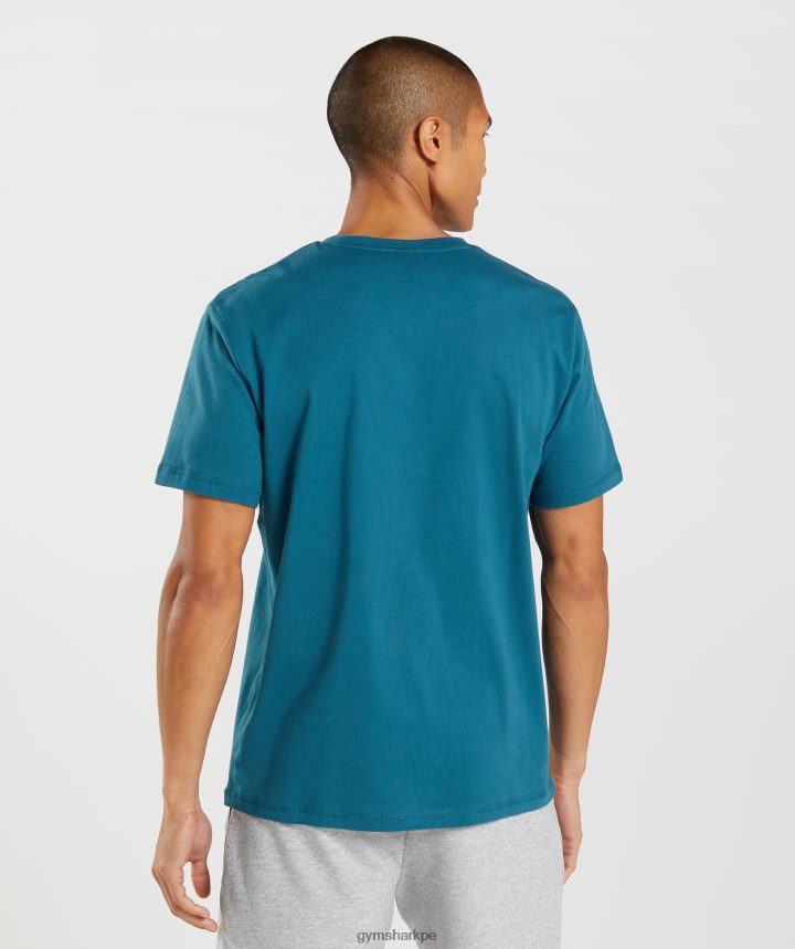 Gymsharkcamiseta con relleno de cabeza de tiburón hombres azul atlantico PFTJ2N662 ropa