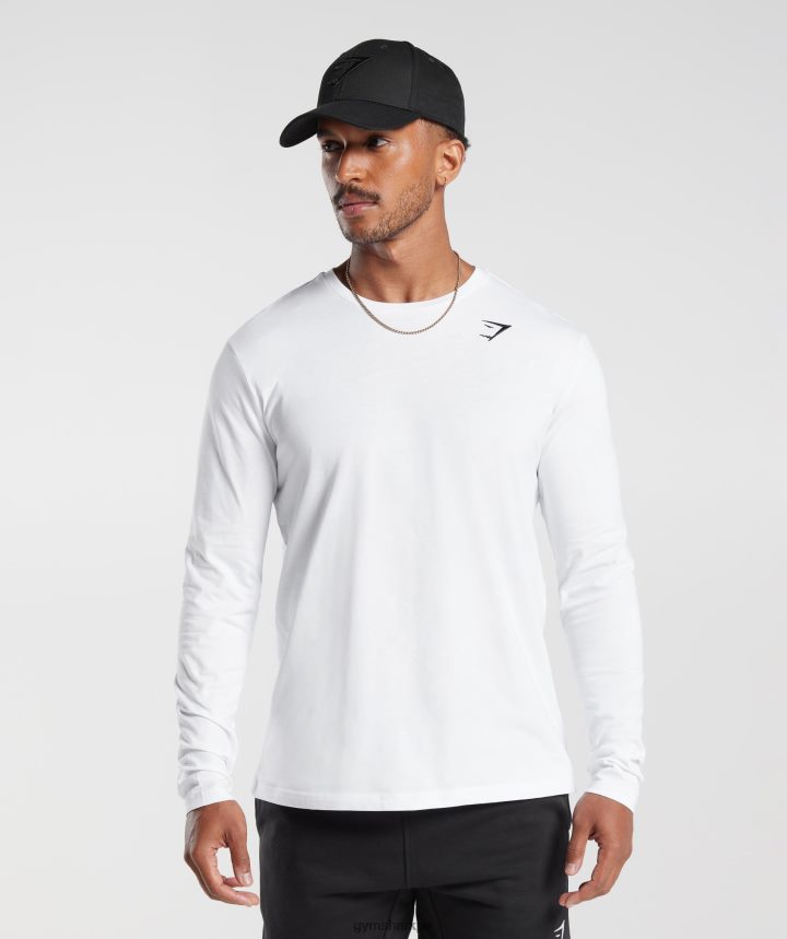 Gymsharkcamiseta de manga larga con escudo hombres blanco PFTJ2N585 ropa