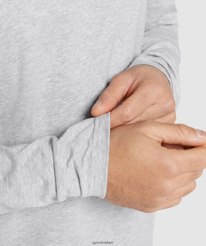 Gymsharkcamiseta de manga larga con escudo hombres núcleo gris claro marga PFTJ2N727 ropa