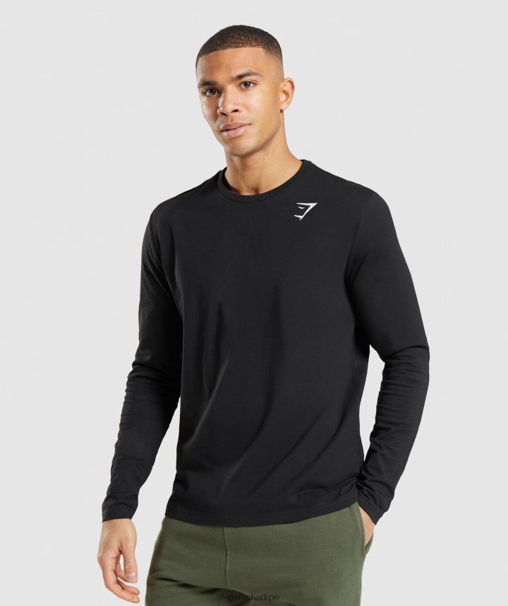 Gymsharkcamiseta de manga larga con escudo hombres negro PFTJ2N579 ropa