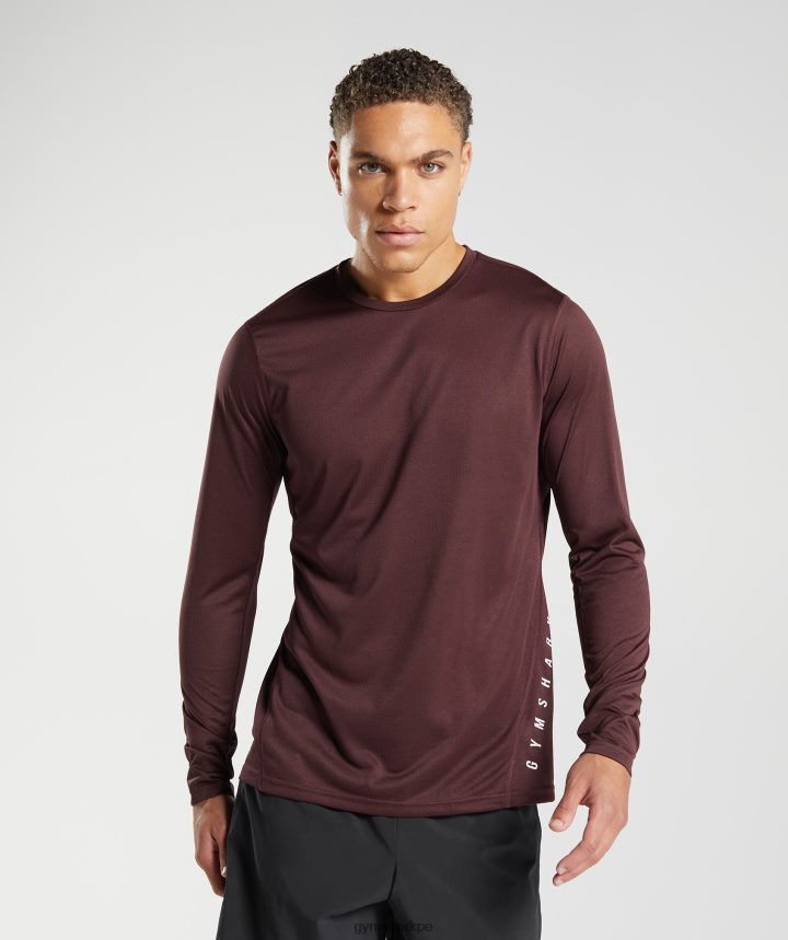 Gymsharkcamiseta deportiva de manga larga hombres granate al horno/negro jaspeado PFTJ2N681 ropa