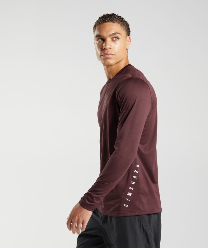 Gymsharkcamiseta deportiva de manga larga hombres granate al horno/negro jaspeado PFTJ2N681 ropa