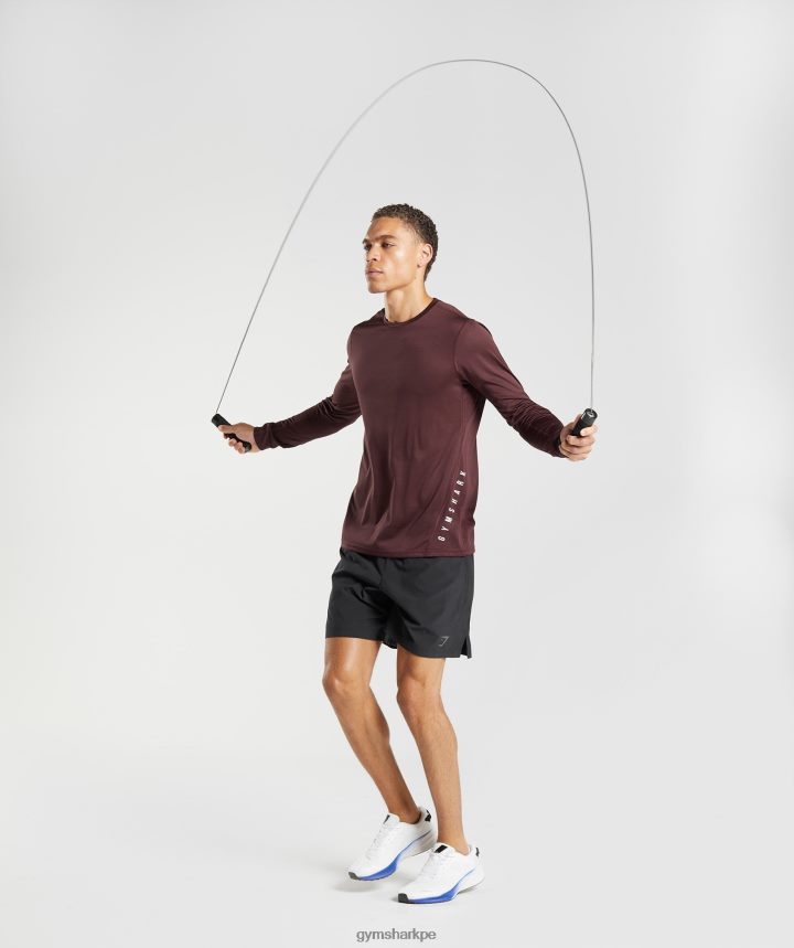 Gymsharkcamiseta deportiva de manga larga hombres granate al horno/negro jaspeado PFTJ2N681 ropa