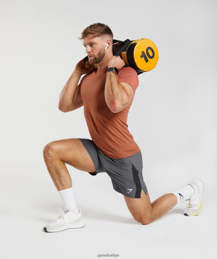 Gymsharkcamiseta deportiva sin costuras hombres rojo caqui/marrón cálido PFTJ2N721 ropa