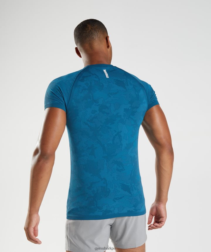 Gymsharkcamiseta geo sin costuras hombres azul atlántico/azul tiburón PFTJ2N640 ropa