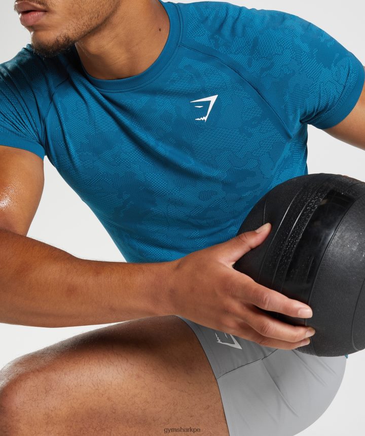 Gymsharkcamiseta geo sin costuras hombres azul atlántico/azul tiburón PFTJ2N640 ropa
