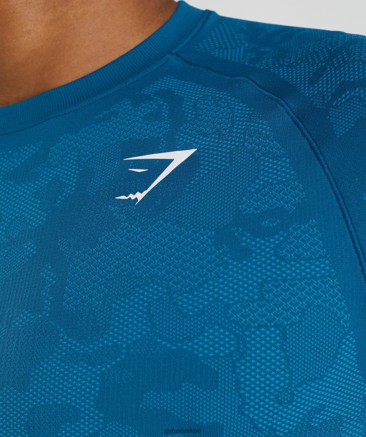 Gymsharkcamiseta geo sin costuras hombres azul atlántico/azul tiburón PFTJ2N640 ropa