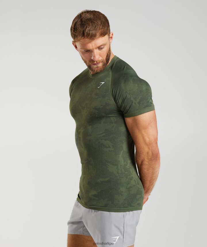 Gymsharkcamiseta geo sin costuras hombres núcleo oliva/negro PFTJ2N645 ropa